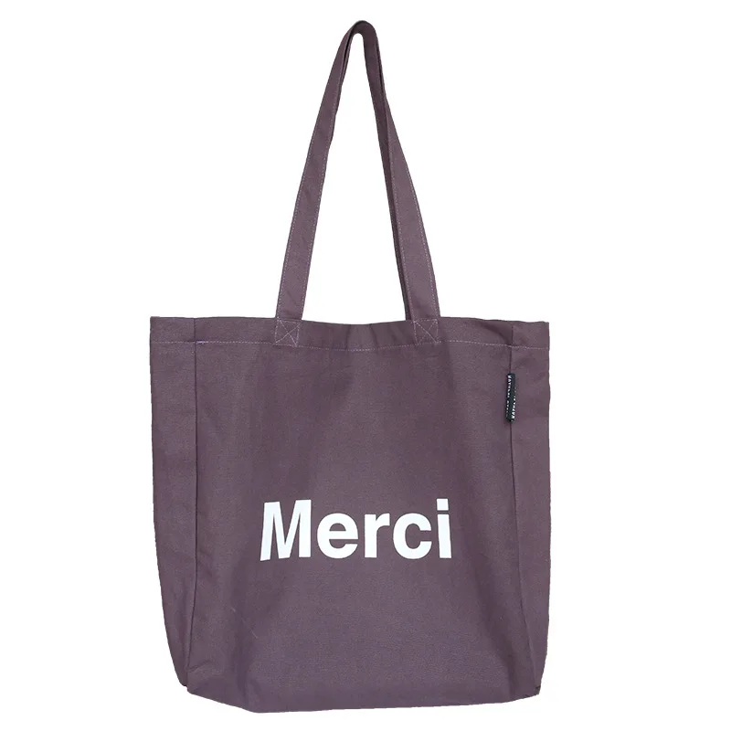Paris Women Cotton Canvas Shoulder Bags 3D Merci French Print Eco Cloth  Grocery Shopping Bag Books Handbag Female Casual Tote