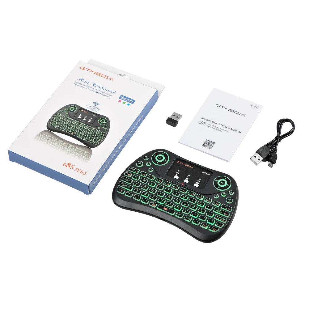GTMEDIA i8 Mini 2,4G Беспроводная клавиатура сенсорная панель с Цветной подсветкой воздушная мышь Испанская версия портативная мышь для Android tv Box Smart