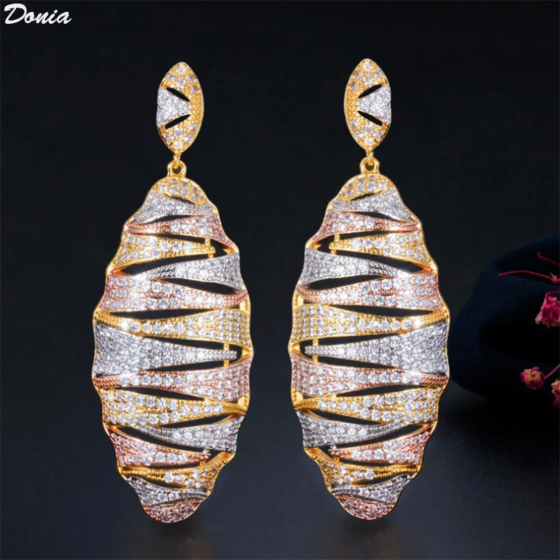 

Donia Jewelry Europe, America and the Middle East selling tri-color plated AAA zircon pierced earrings eardrop earrings jewelry