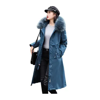 

Women Long Winter Jacket Hooded Fur Collar Windproof down jacket Oversize Cotton padded Parkas Casaco Feminino