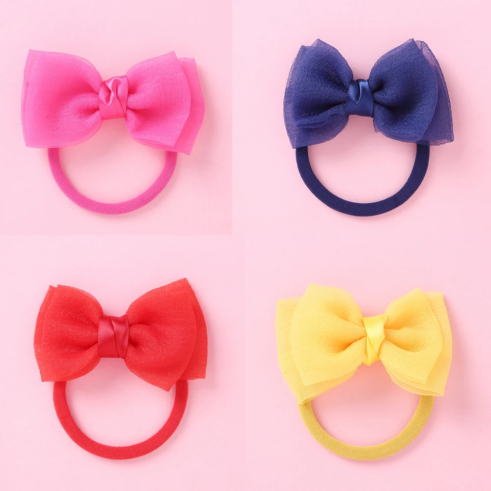 

4pcs/lot Solid Bow Headbands Set For Children Elastic Nylon Headband Kids Photography Props Baby Girls Headwear Cute Accessories