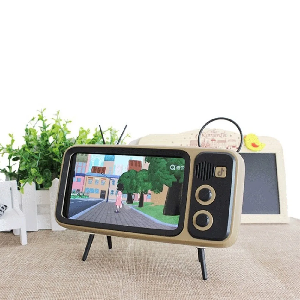 

Portable Retro TV Desktop Mobile Phone Holder Stand Mount Bracket Phone Holder Retro TV Appearance for 4.7-6.5 Inch Phone