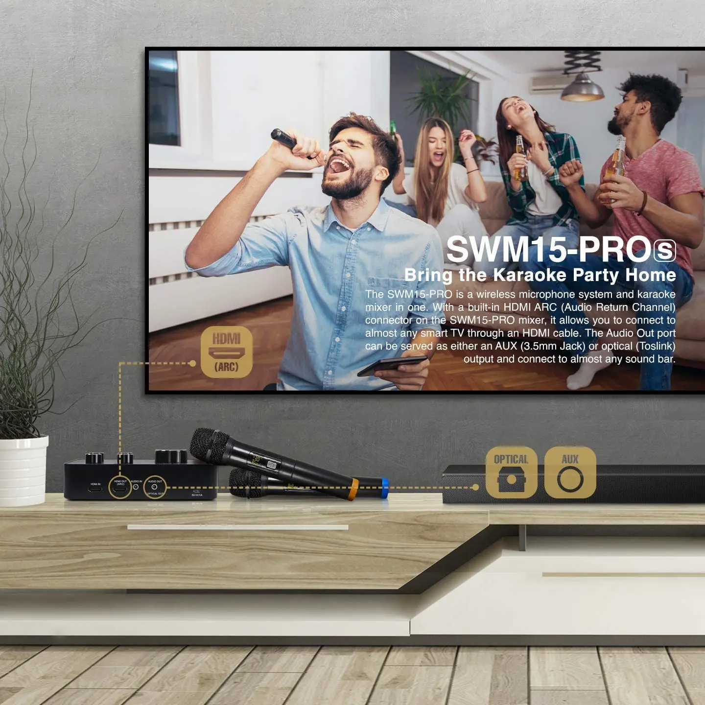 sistema, suporta hdmi-compatível, óptica, smart tv, bluetooth (SWM15-PROS)