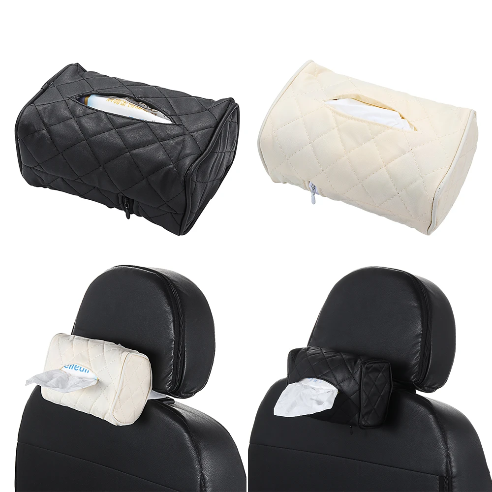 Leather Tissue Storage Box Car Back Seat Napkin Holder Headrest Paper Cover Case 