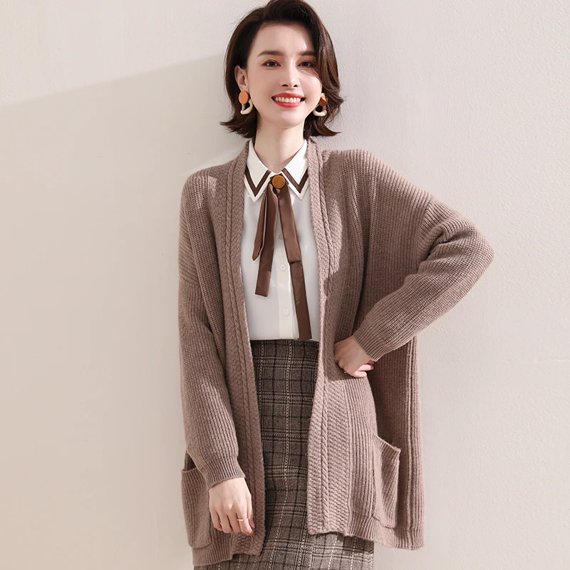 Women Jackets 100% Pure Wool Kntted Long Sweaters