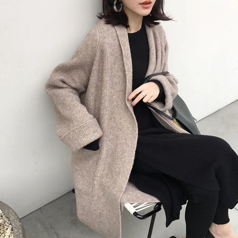 

2019 New Style Korean-style Mid-length Loose-Fit Knitted Cardigan Outdoor Laziness-Style Sweater Coat Women's Autumn & Winter Th