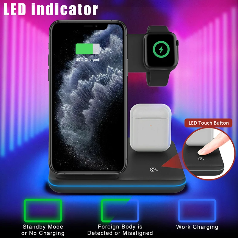 15 Вт Qi Беспроводная зарядная подставка для Iphone 11 Pro X XS MAX XR 8 Plus быстрая зарядная док-станция для Apple Watch 4 3 2 1 Airpods
