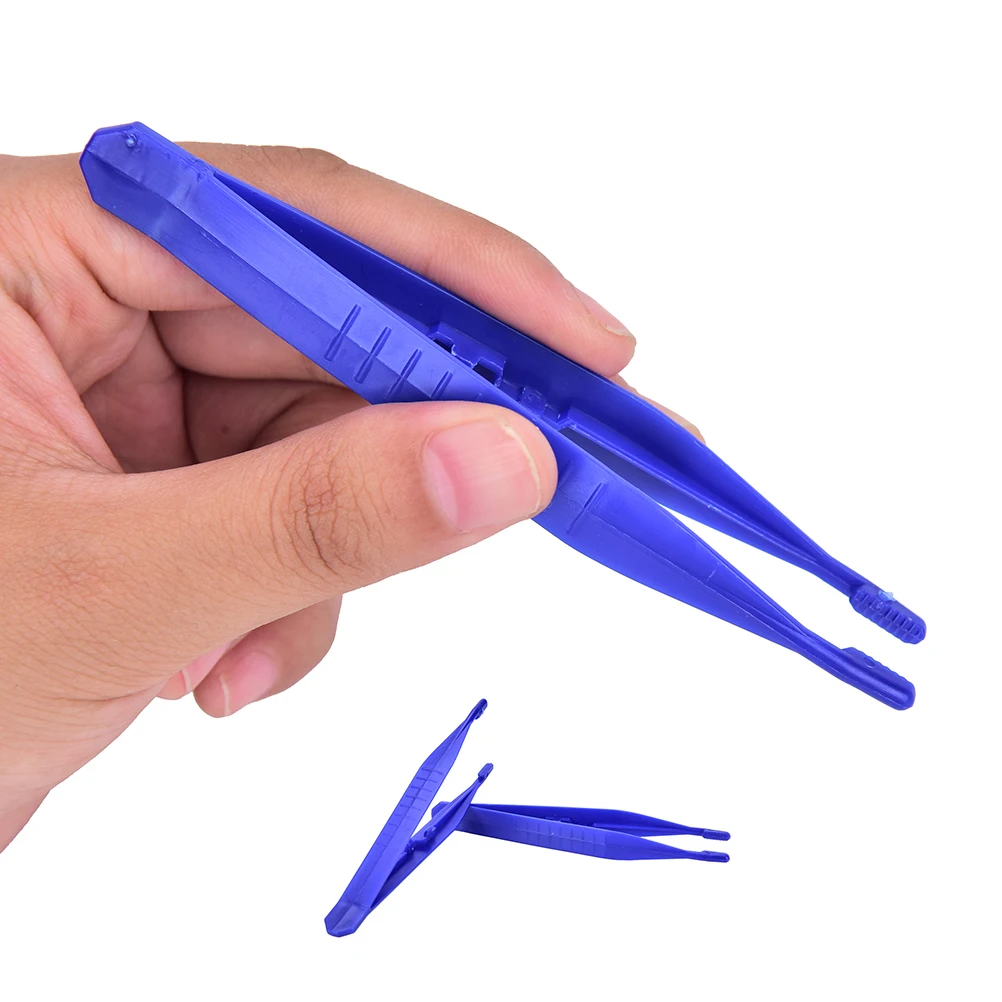 New 10Pcs/set Body Art Medical Tattoo Supplies Disposable Blue Terile Tweezers Medical Plastic Bending Surgical Tray For Tattoo
