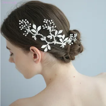 

Simple Silver Color Leaf Bridal Clip Hair Piece Rhinestone Wedding Jewelry Hair Accessories Handmade Women Headwear