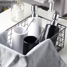 Модный черный и белый керамический держатель для зубных щеток, бутылка для лосьона, зубная паста, Бамбуковая доска для хранения, набор для ванной комнаты в скандинавском стиле