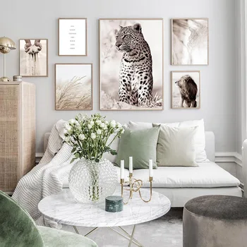 

Leopard Lion Animal Poster Print Reed Nature Landscape Canvas Painting Scandinavian Wall Art Picture Nordic Style Home Decor