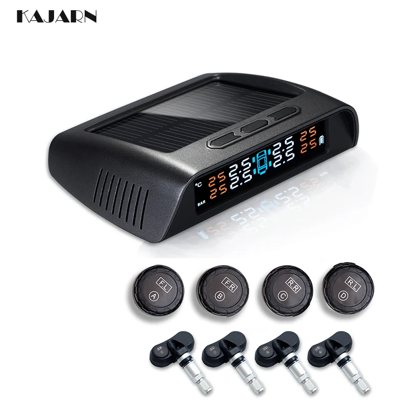 KAJARN TPMS датчик давления в шинах Солнечный TPMS 4 внешний датчик s Универсальный в реальном времени Автомобильный манометр для шин ЖК-экран