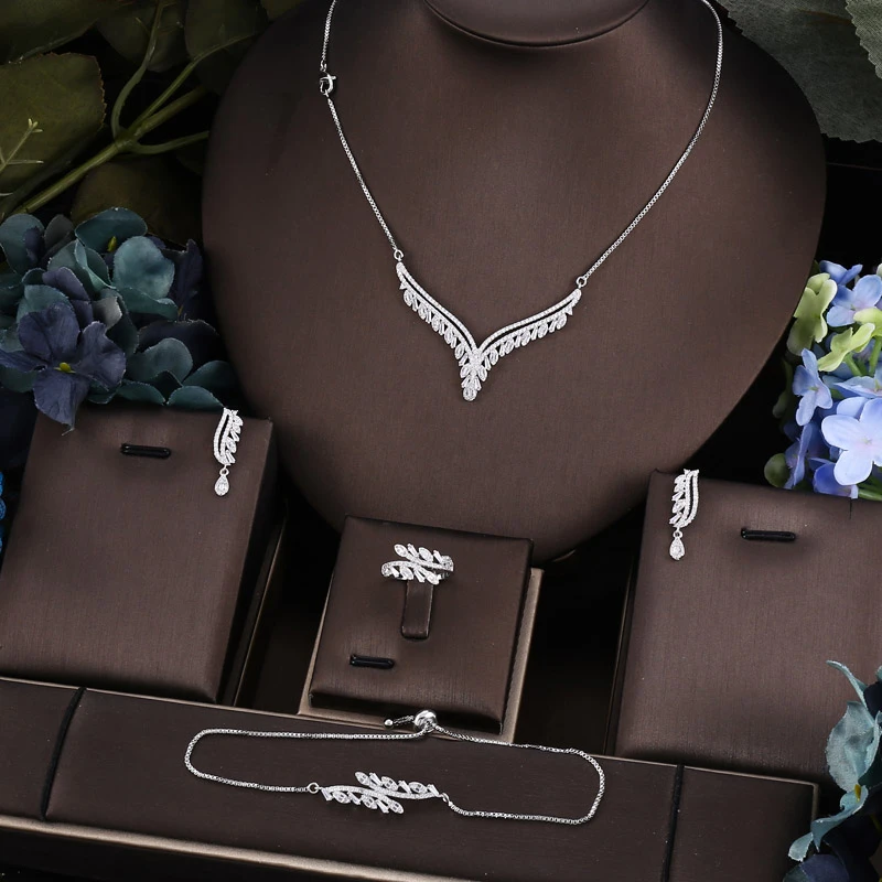 janekelly Hotsale African 4pcs Bridal Jewelry Sets New Fashion Dubai Jewelry Set For Women Wedding Party Accessories Design