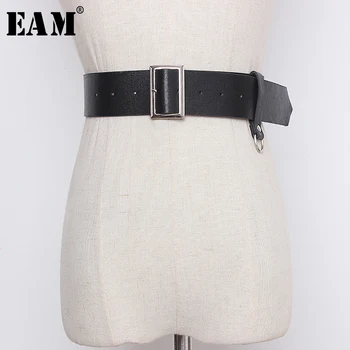 

[EAM] Pu Leather Black Metal Buckle Chain Split Long Belt Personality Women New Fashion Tide All-match Spring 2020 1T721