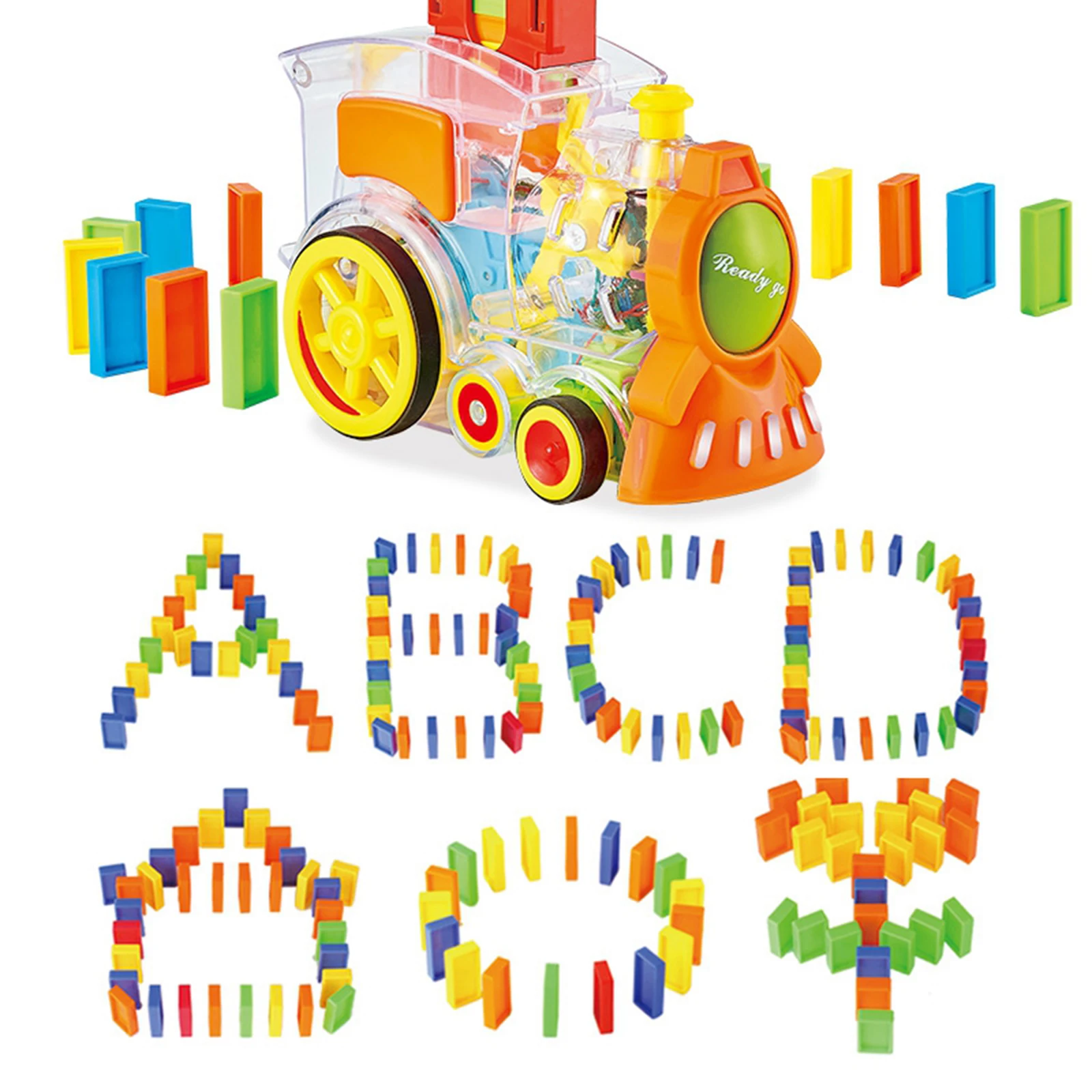60pcs Domino Blocks Electric Train  Car Rally Toy Set Train Model Colorful Dominoes Blocks Game Toys Set Gift for Boys Girls