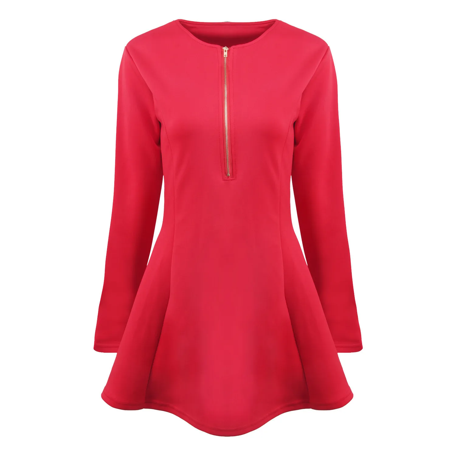 

Slim Dress 2020 New Autumn and Winter Zipper Waist Long Sleeve Big Swing Sexy Solid Color Female Style Casual Fashion