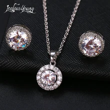 Модные роскошные круглые циркониевые Женские Ювелирные наборы с серебряными кристаллами, серьги и ожерелье, вечерние свадебные комплекты