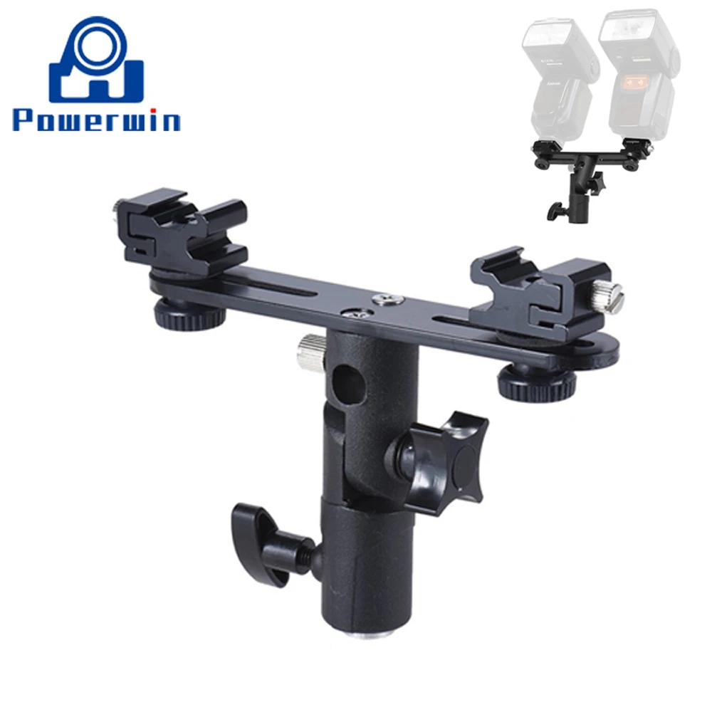Powerwin Double Hot Cold Shoe Camera Speedlite Flash Bracket Umbrella Holder Studio Light Stand Screw Mount Adapter Tripod | Электроника