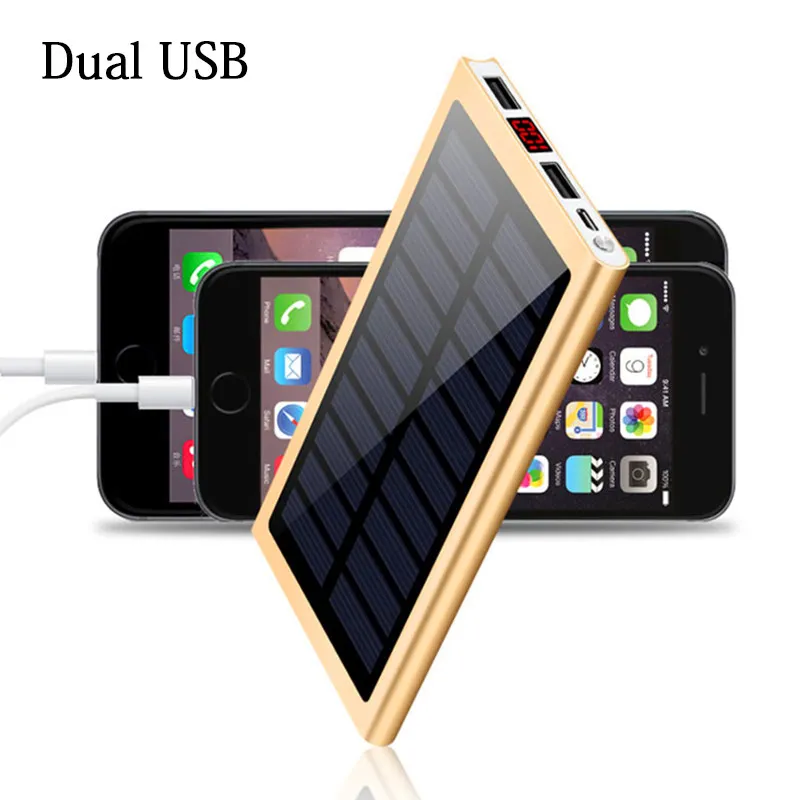 Solar Power Bank 30000mah 2 USB External Battery LED Portable Powerbank Mobile Phone Solar Charger for smart phone
