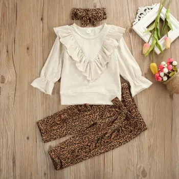 

Newborn Infant Baby Girl Clothes Long Sleeve Ruffle Tops Sweatshirt+Leopard Pants Outfit Autumn Winter Clothes 2pcs 0-5T