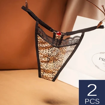 

2 pieces Sexy Leopard Thong Transparent underwear women Low-Rise Tempting G-string Mesh Lingerie Hollow out Panties Hot