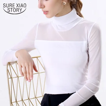 

2019 Long Sleeve Plus Size 3XL Women Tops Fashion Turtleneck Shirts Office Ladies Tops Solid White and White Blouses 5907 50
