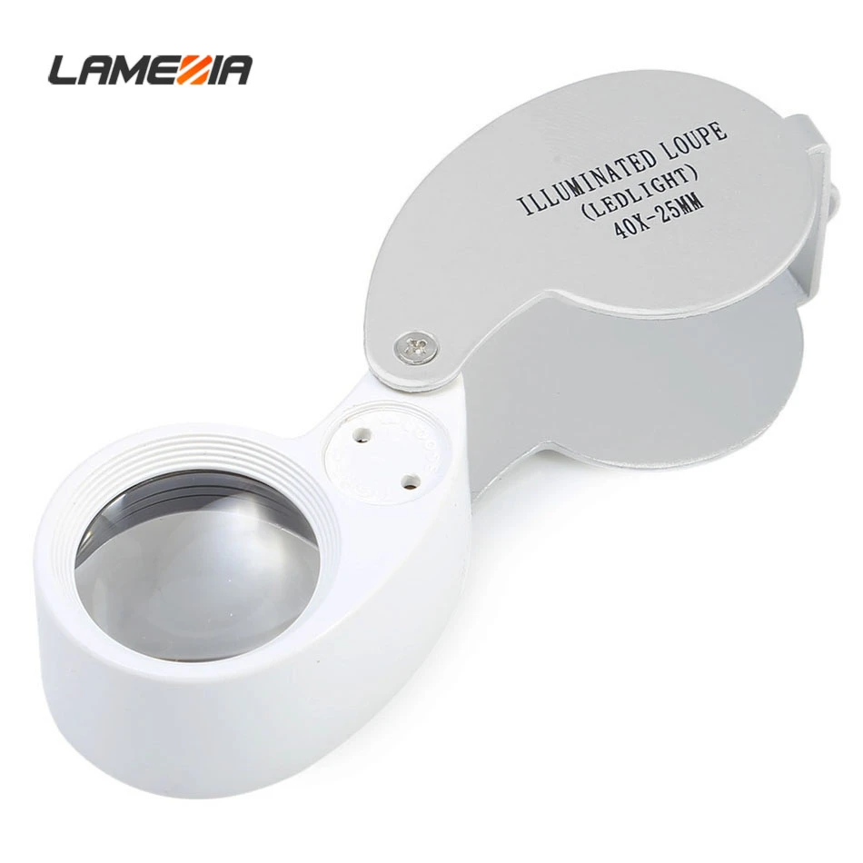 

LAMEZIA Portable 40X Mini Pocket Folding Magnifier Handheld Magnifying Tool Eye Jeweler Loupe With LED Light Lamp