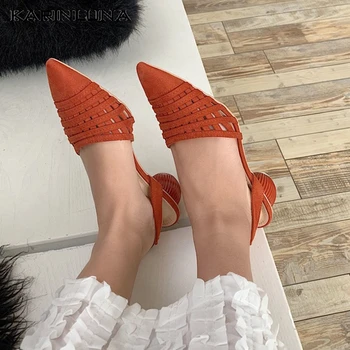 

KarinLuna 2020 Brand Design Women Sandals Strange Style Heels Pointed Toe Narrow Band Pumps Summer Casual Women Shoes