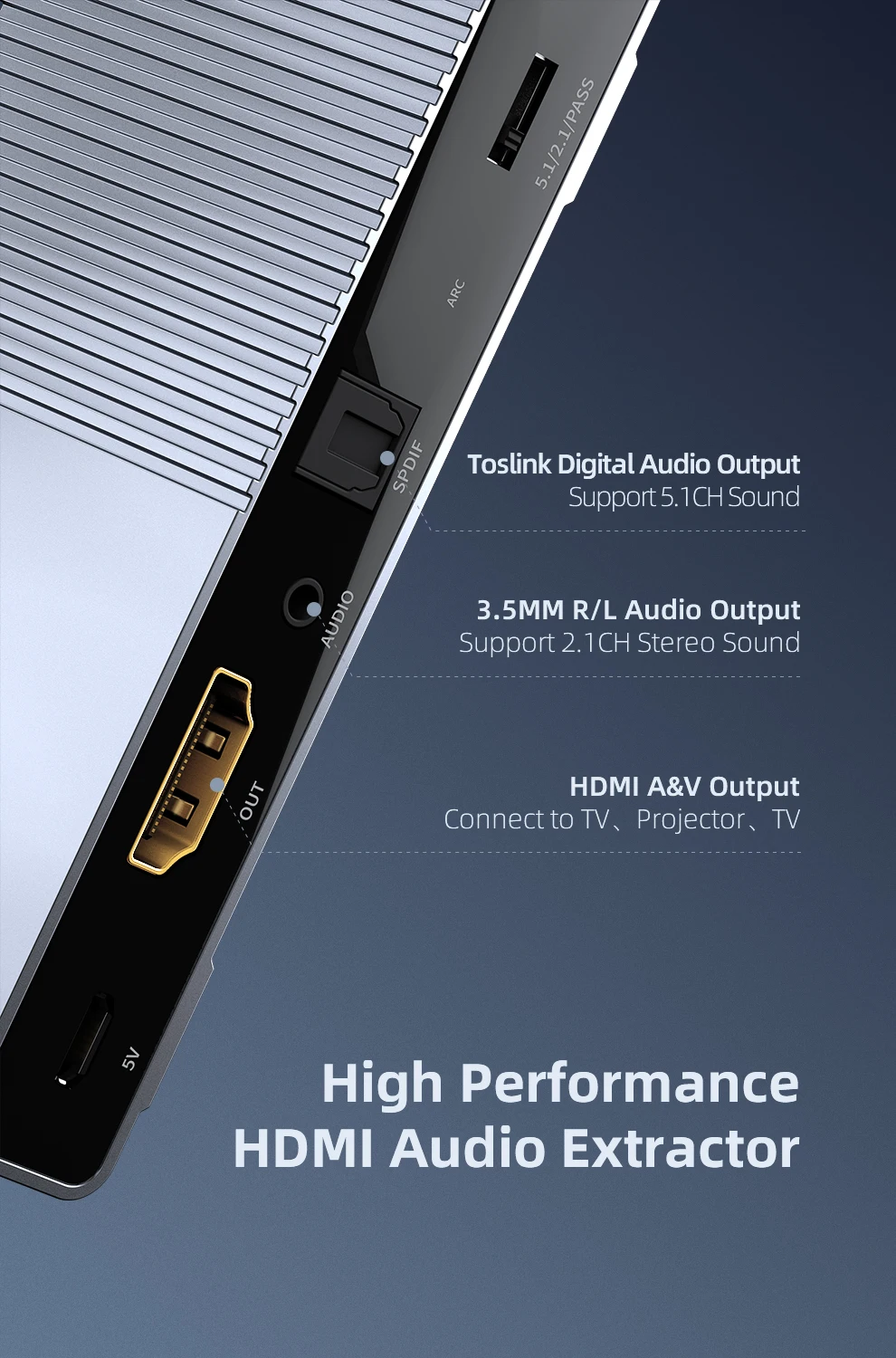 Unnlink HDMI аудио экстрактор конвертер сплиттер UHD4K@ 60 Гц HIFI5.1 SPDIF Toslink Оптический RCA для огня ТВ-палка Chromecast Roku