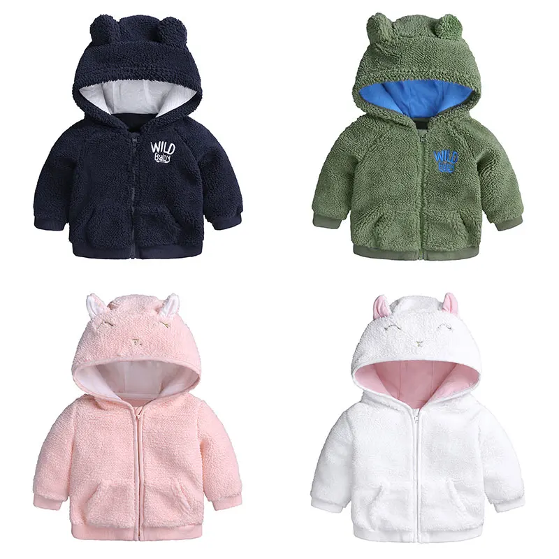 12-18M, Green Newborn Infant Baby Boys Girls Cartoon Fleece Hooded Jacket Coat with Ears Warm Outwear Coat Zipper Up