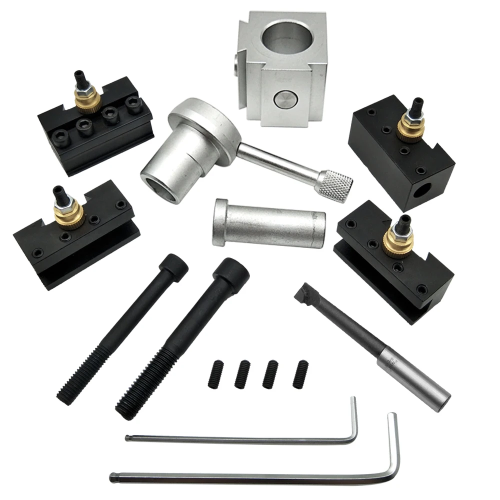 Mini Quick Change Tool Lathe Tool Post Cutter Holder Screw Kit Set Boring Bar Turning Facing Holder Wrench lathe tool post