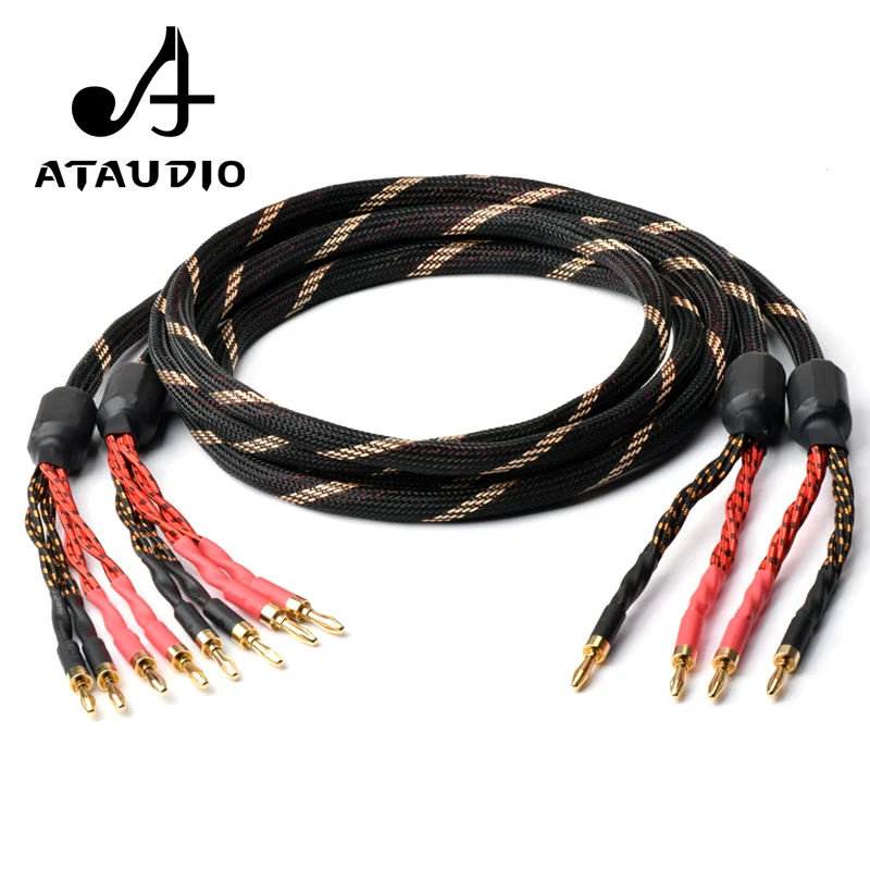 ATAUDIO HIFI 스피커 케이블 2개의 바나나 플러그가 있는 고품질 순수 구리 와이어 - 4개의 바나나 플러그