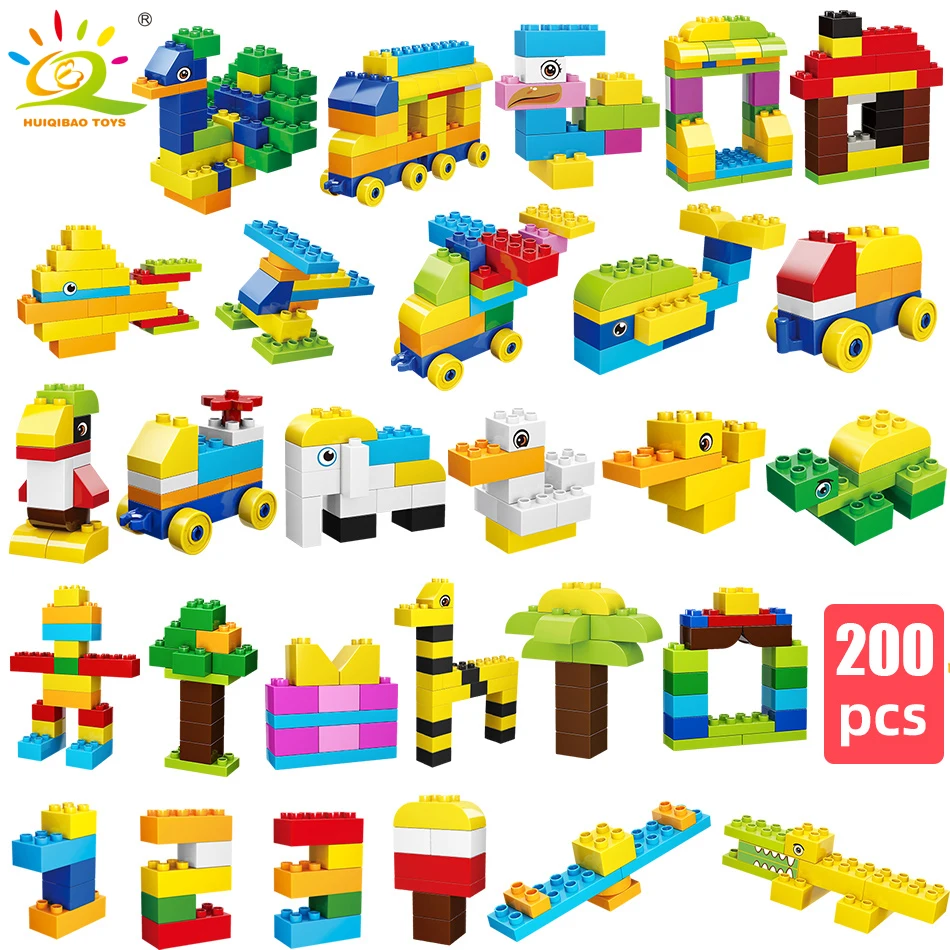 Креативные DIY большого размера разноцветный строительные блоки Совместимые Duploed поезд животные машины кирпичи для тележки обучающая игрушка для детей подарок - Цвет: 200PCS