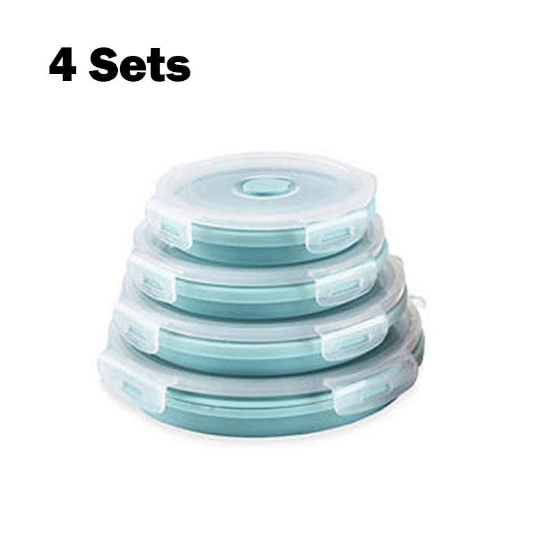 

1/4Pcs Collapsible Lunch Box Silicone Round Folding Bowl Portable Picnic Storage Food Container JS21