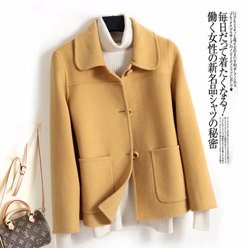 

Short soild Double-sided wool coat women single breasted turn-down collar winter jacket fashion casaco feminino