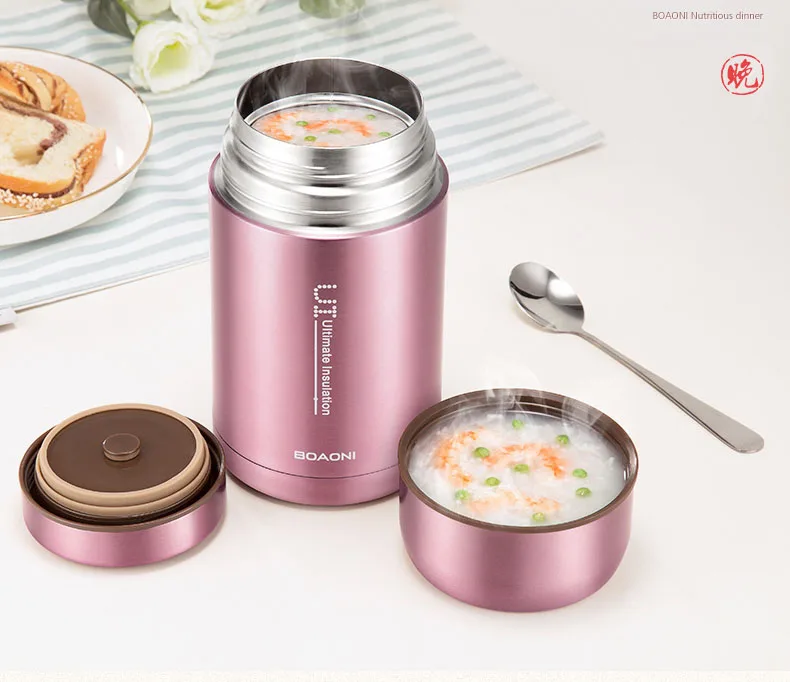 BOAONI 800ml/1000ml Food Thermal Jar Vacuum Insulated Soup Thermos  Containers 316 Stainless Steel Bodum Lunch Box With Folding Spoon 210709  From Shanye10, $41.73