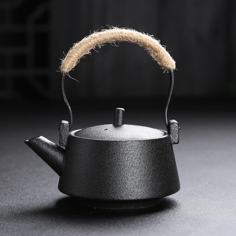 

Ceramic Tea Pot Samovar Black Thick Ceramic Tea Set Xi Shi Pot Simple Household Single Pot Handle Tea Handle Pot Teapot H015