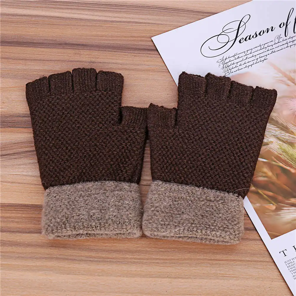 1 пара Для мужчин простой Половина Finger теплые перчатки, кисти руки зима-осень Термальность вязаные варежки удобные перчатки для Для мужчин