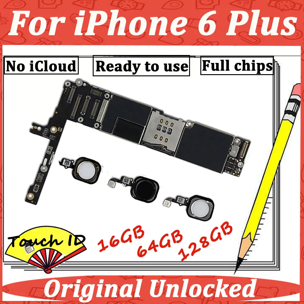 Оригинальная материнская плата для iPhone 6 Plus 5,5 ''16g 64g 128g w/NO Finger Touch ID материнская плата логическая материнская плата Бесплатный iCloud разблокировка