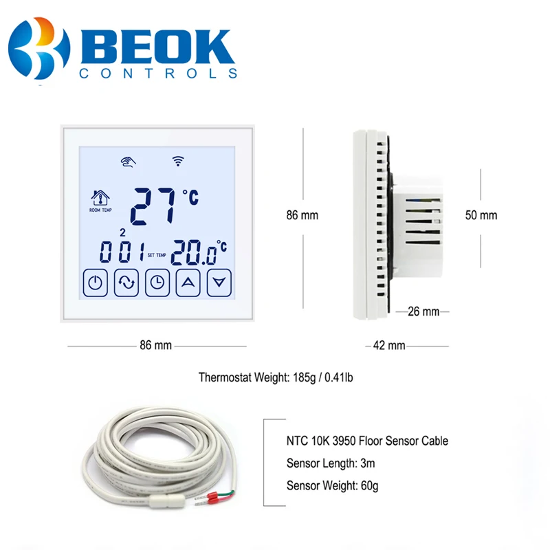 Beok 2 шт./упак. 220V термостат для окружающей среды, Wi-Fi, напольного отопления, Температура контроллер работает с Google Home, Alexa