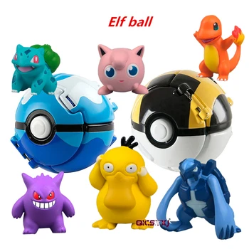 

Poke Pikachu + 1pc Tiny Elf Inside Eevee Psyduck Jigglypuff Gengar Cubone Pvc Action Figure Toys Ball