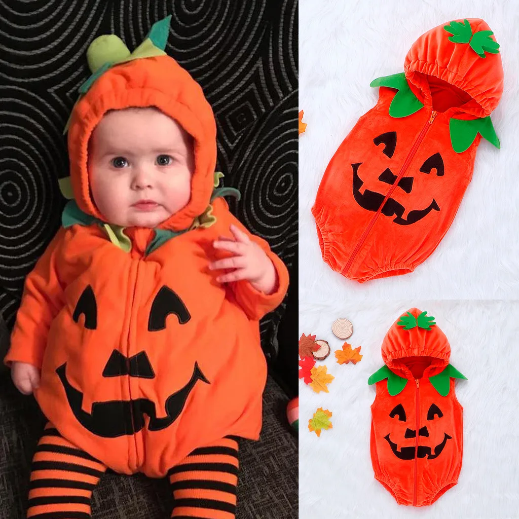 Baby Boy Girl Halloween Clothes Set Costumi di zucca Manica lunga Pagliaccetto Pantalone 3 pezzi Outfit