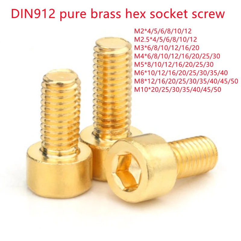1 pcs Din912 Pure Brass Hex Socket Cap Head Screw M2 M2 5 M3 M4 M5 M6 M8 M10 L Allen Key Head Screw Bolt Screws Aliexpress