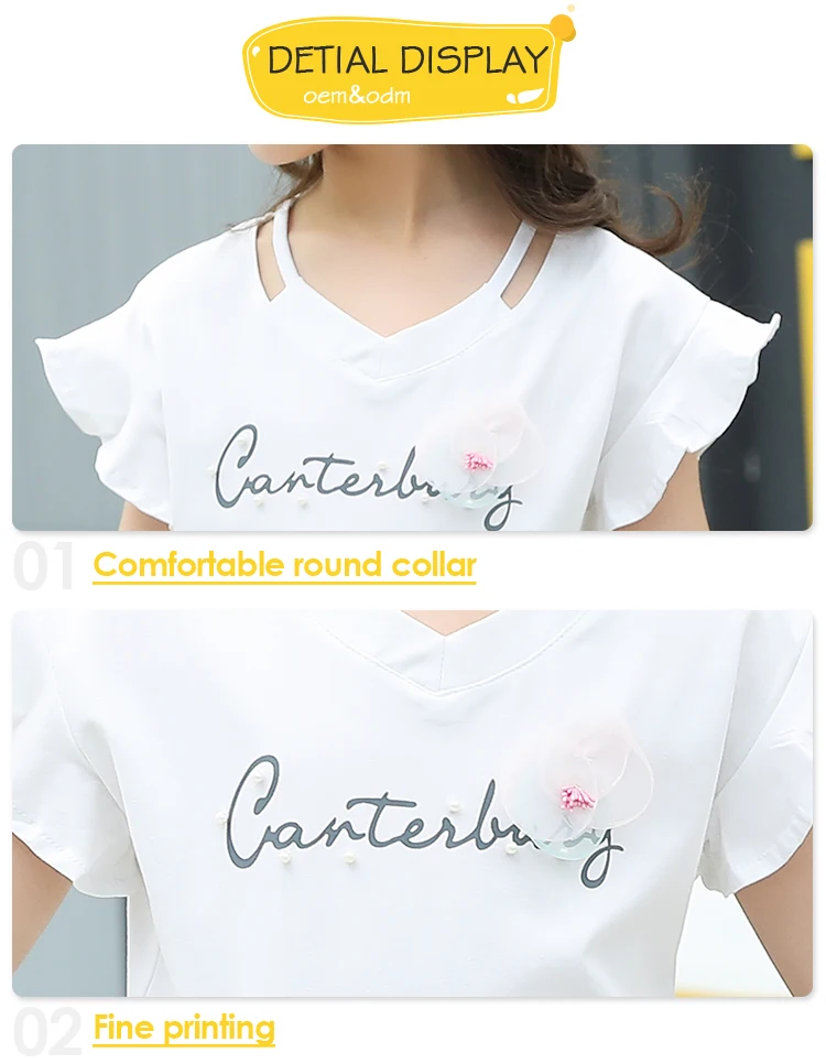 Cheap Summer Children Girls Clothes Ruffle Sleeve White T-shirt Two Piece Outfits Short Denim Pants Clothing Sets For Girls
