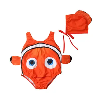 

2020 Kids Baby Girls Summer Swimsuit Goldfish Swimwear Beachwear Costume+Swimming Hat Cartoon Biquini 2Pcs Sets Outfits