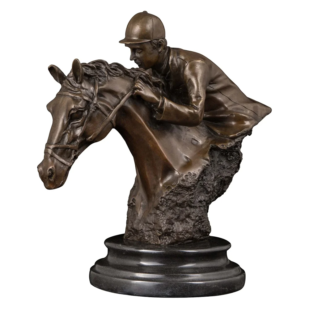 Bronze Ridding Horse Man Bust Statue Horseman Sculpture Modern Sport