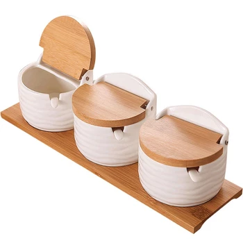 

Ceramic Sugar Bowl with Lids and Spoons-Porcelain Condiment Containers Spice Jar, Salt Container for Kitchen
