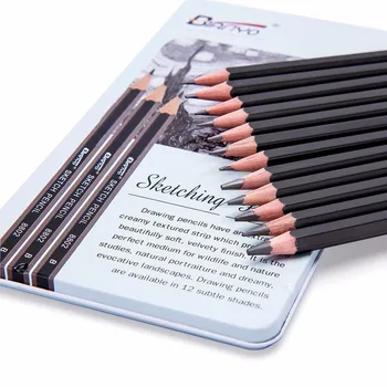 

12Pcs/set Sketch Pencil iron box drawing pencil set Professional Sketch art drawing pencil Stationery Supplies