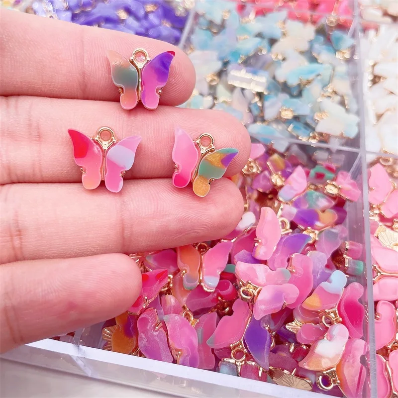 10pcs 14*14mm mehrfarbige Acryl Schmetterling Anhänger niedlichen Tier Charme DIY Schmetterling Ohrring Schmuck Herstellung Lieferungen Großhandel – Detail 13