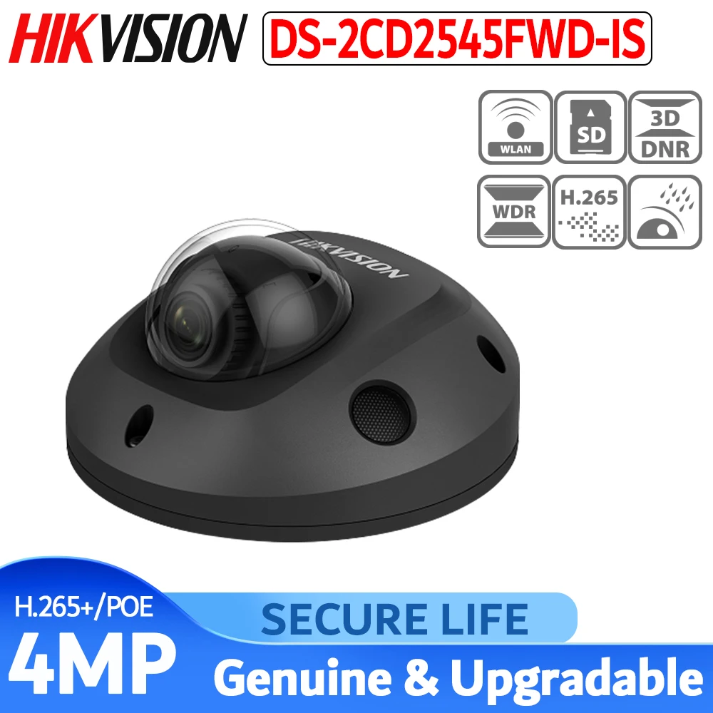 Hikvision 4MP Darkfighter Мини купольная камера безопасности DS-2CD2545FWD-IS с аудиовходом POE видеонаблюдение черная сетевая камера видеонаблюдения